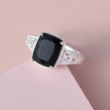 Australian Black Tourmaline Solitaire Ring in Sterling Silver (Size 10.0) 3.50 ctw image number 3
