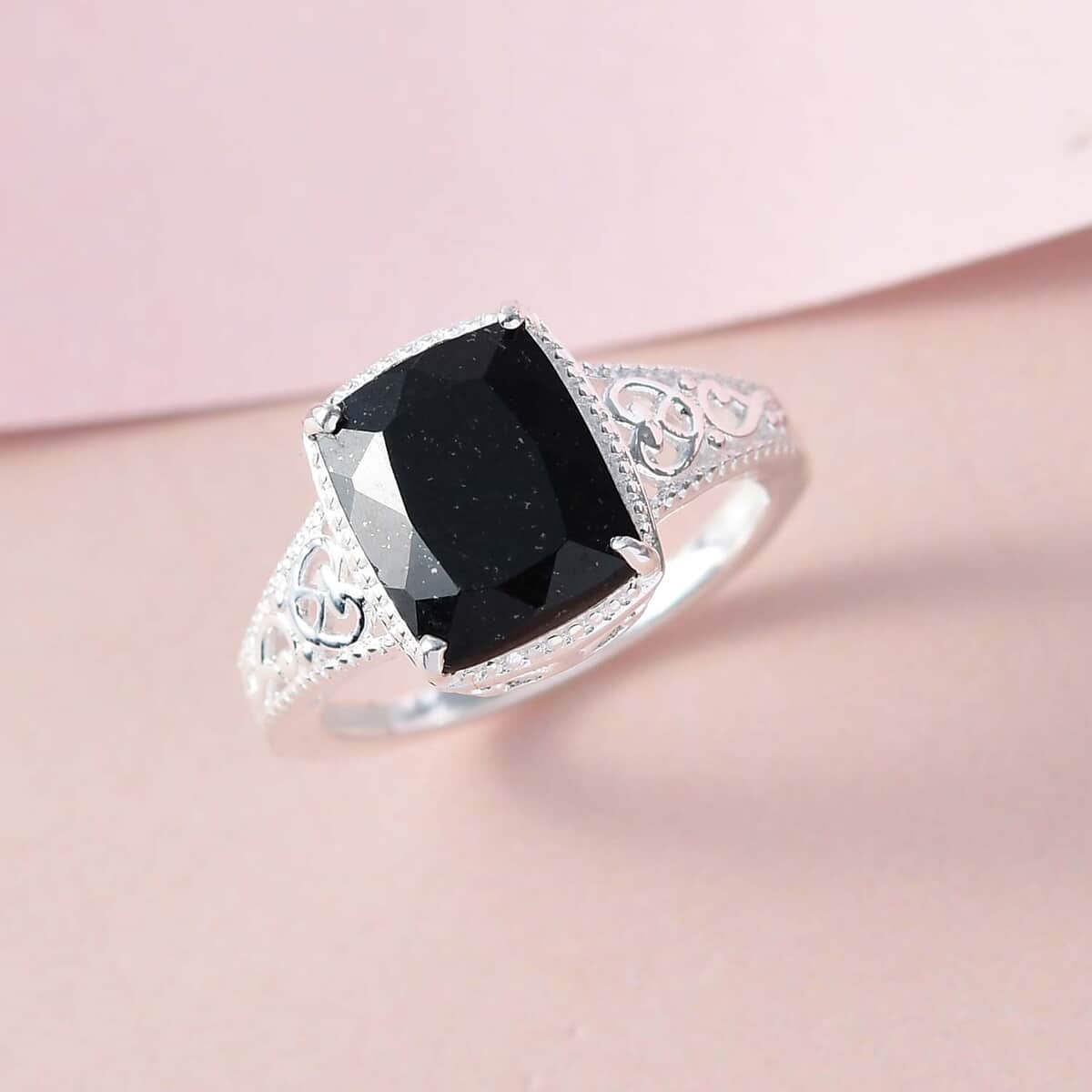 Australian Black Tourmaline Solitaire Ring in Sterling Silver 3.50 ctw image number 4