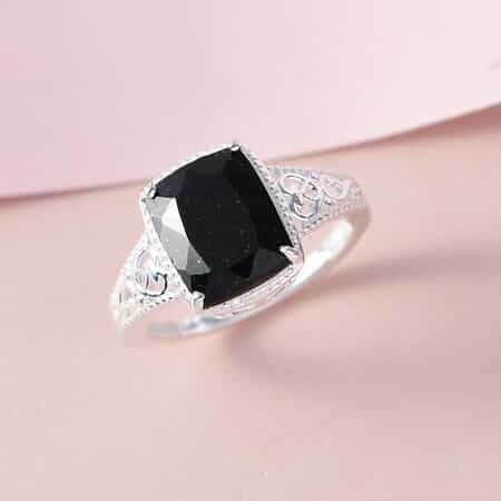 Australian Black Tourmaline Solitaire Ring in Sterling Silver (Size 10.0) 3.50 ctw image number 4