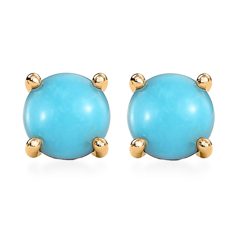 Luxoro 10K Yellow Gold Premium Sleeping Beauty Turquoise Stud Earrings 1.00 ctw