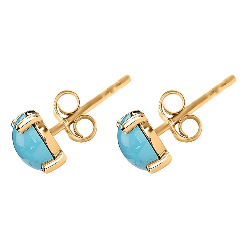 Luxoro 10K Yellow Gold Premium Sleeping Beauty Turquoise Stud Earrings 1.00 ctw