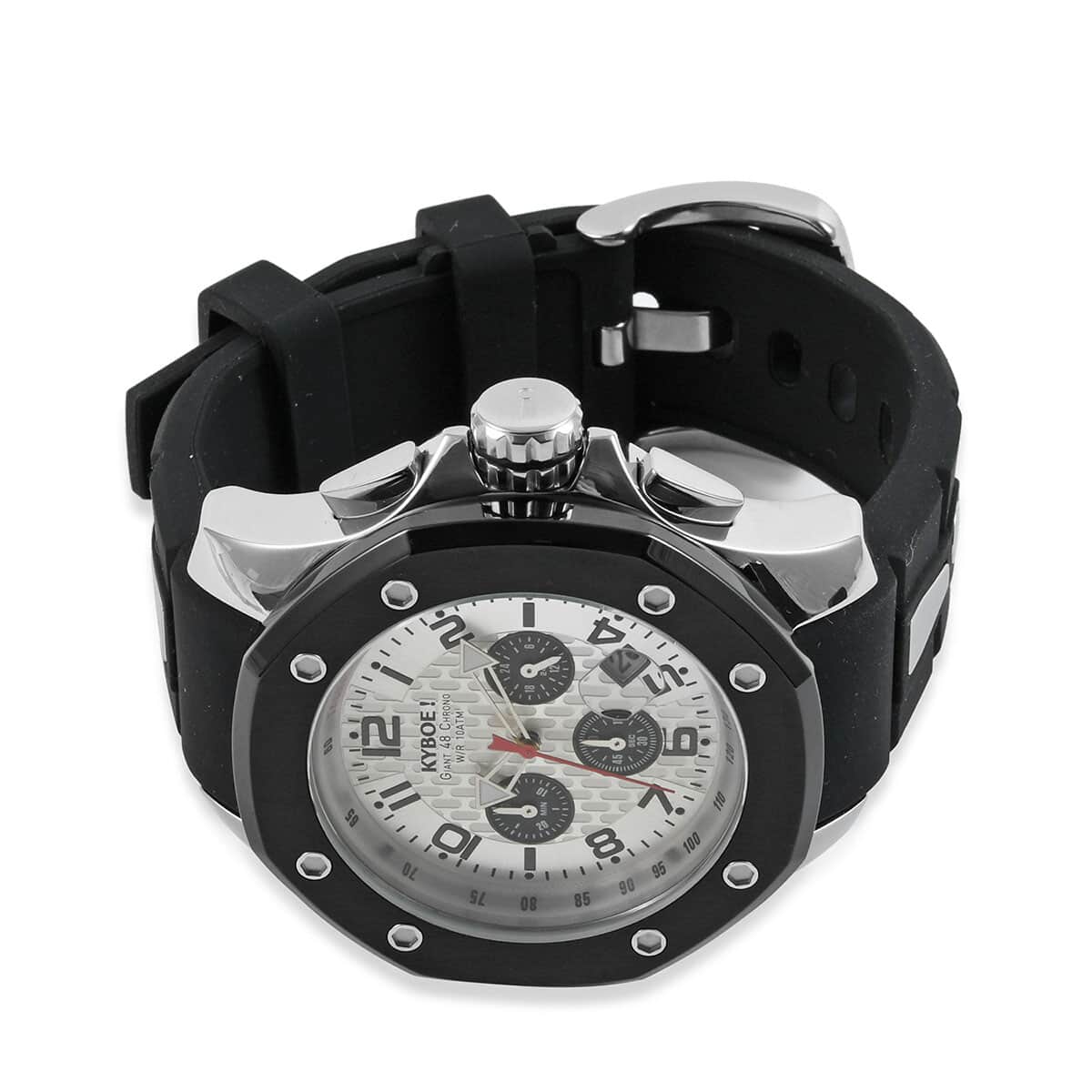 KYBOE! Troop Japanese Movement 48mm Silver Shadow Watch in ION Plated Black Stainless Steel with Black Silicone Band image number 2