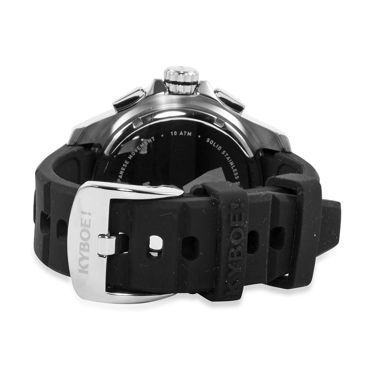 KYBOE! Troop Japanese Movement 48mm Silver Shadow Watch in ION Plated Black Stainless Steel with Black Silicone Band image number 3