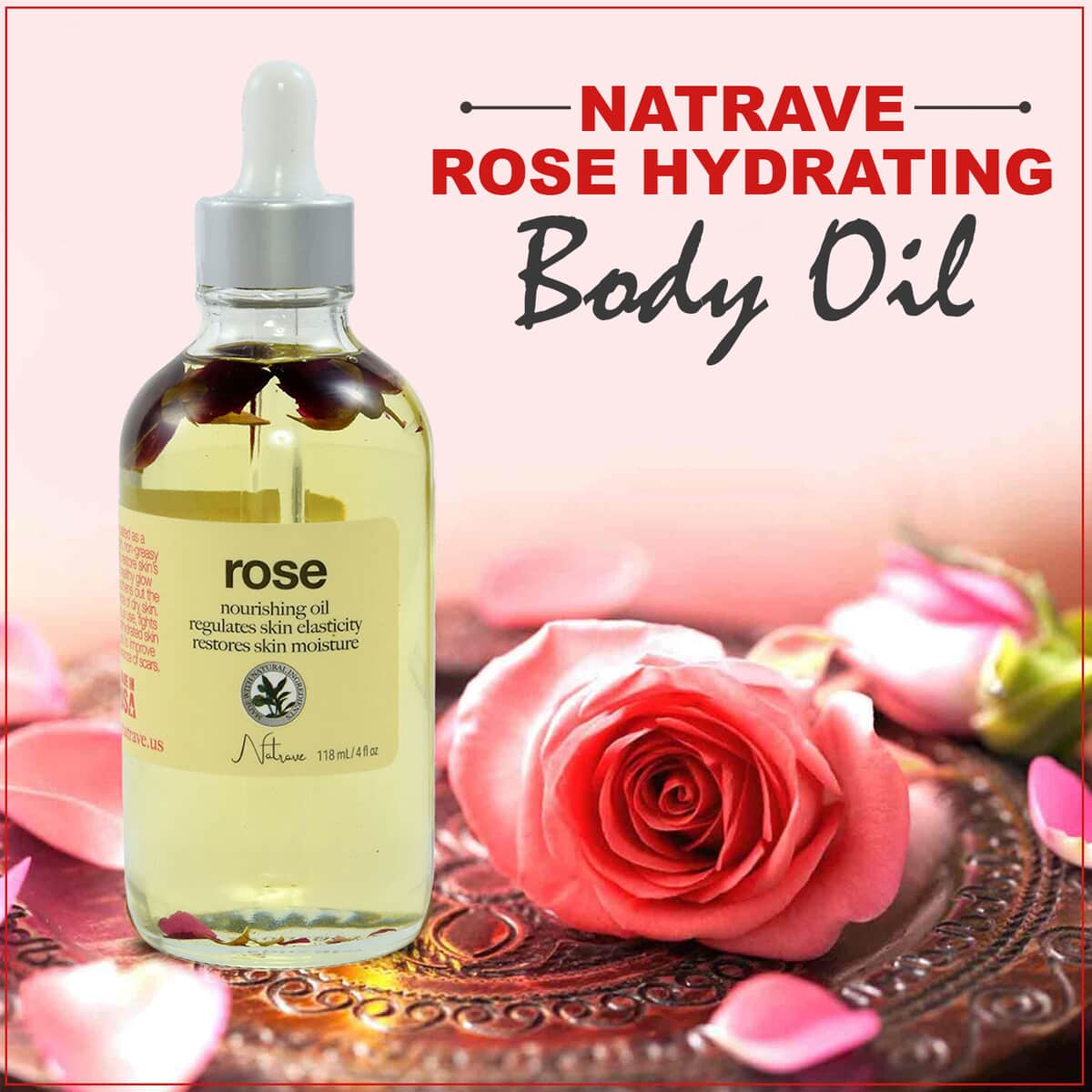 Natrave Rose Hydrating Body Oil 4 fl. oz (Made in USA) image number 1