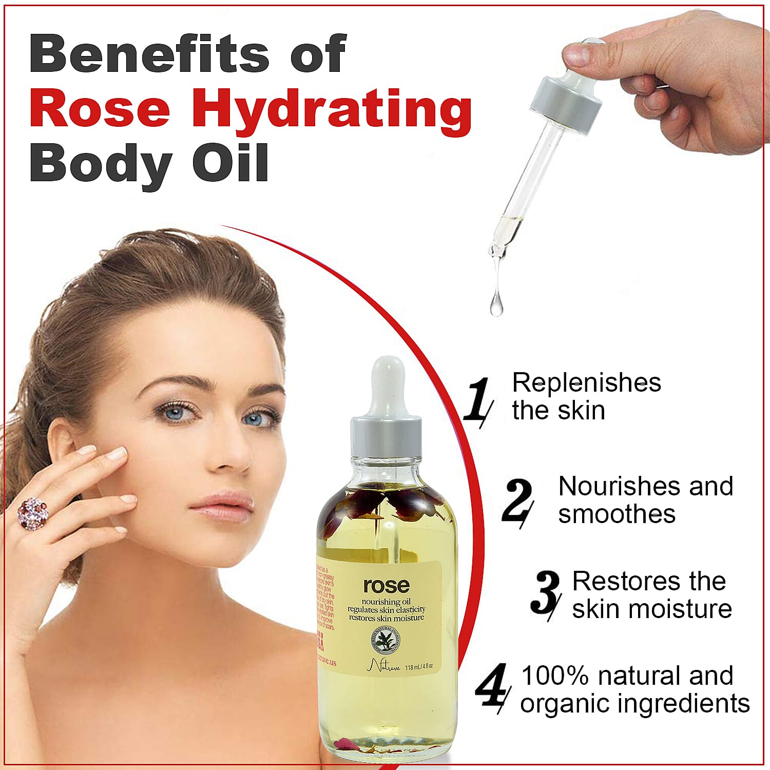 Natrave Rose Hydrating Body Oil 4 fl. oz (Made in USA)