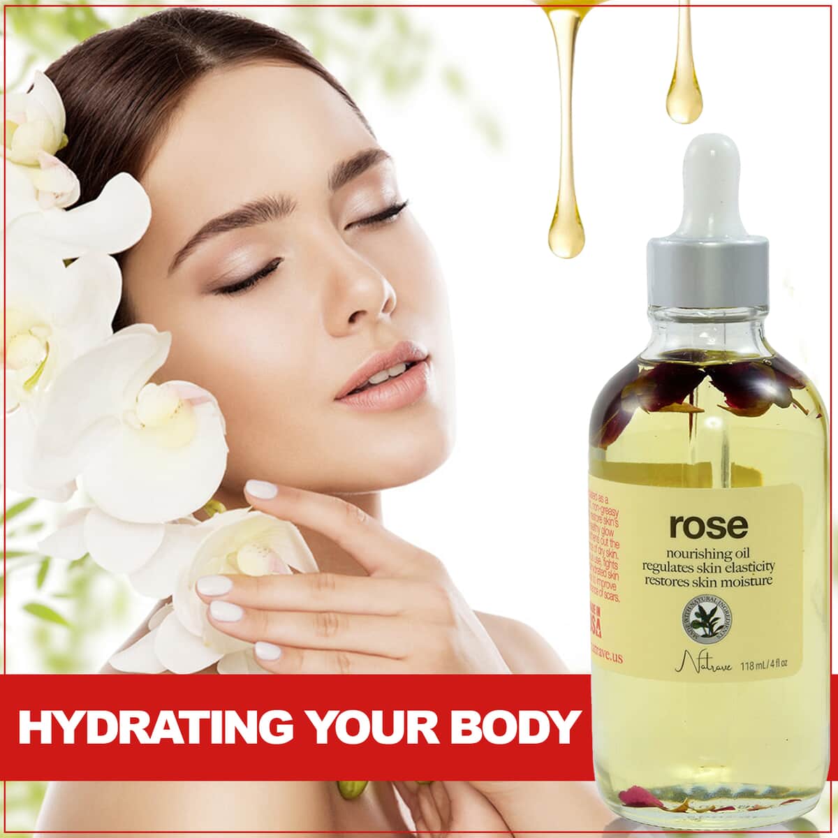 Natrave Rose Hydrating Body Oil 4 fl. oz (Made in USA) image number 3