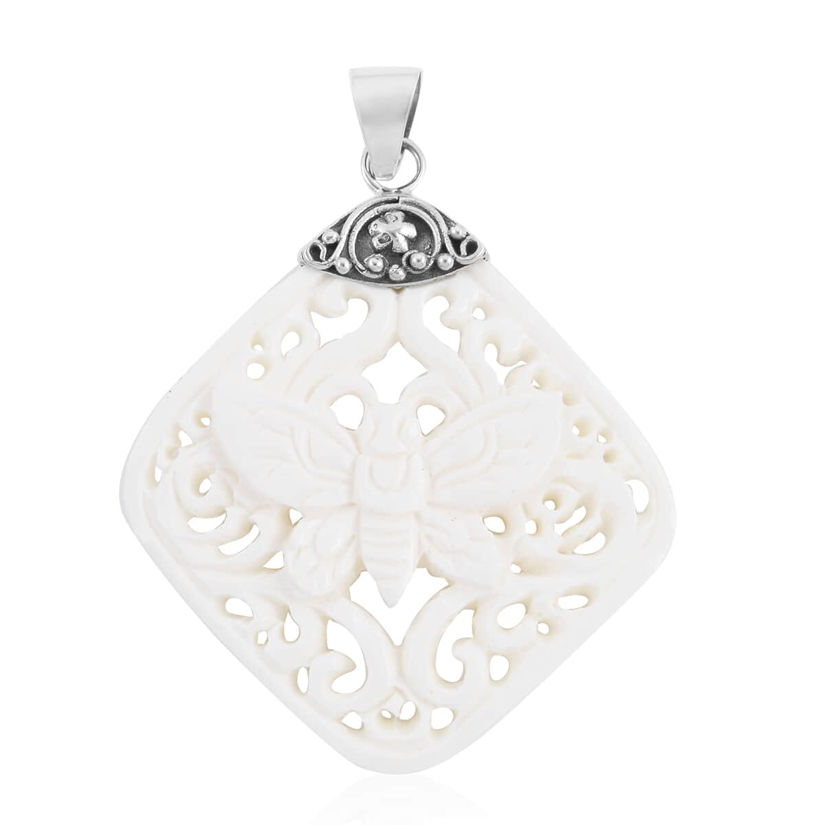 Carved Bone Butterfly Pendant in Sterling Silver image number 0