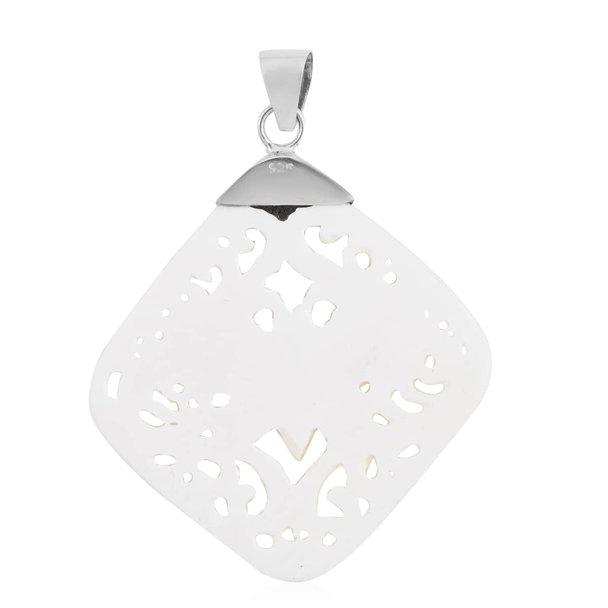 Carved Bone Butterfly Pendant in Sterling Silver image number 3