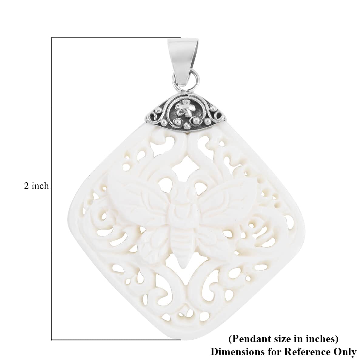 Carved Bone Butterfly Pendant in Sterling Silver image number 4