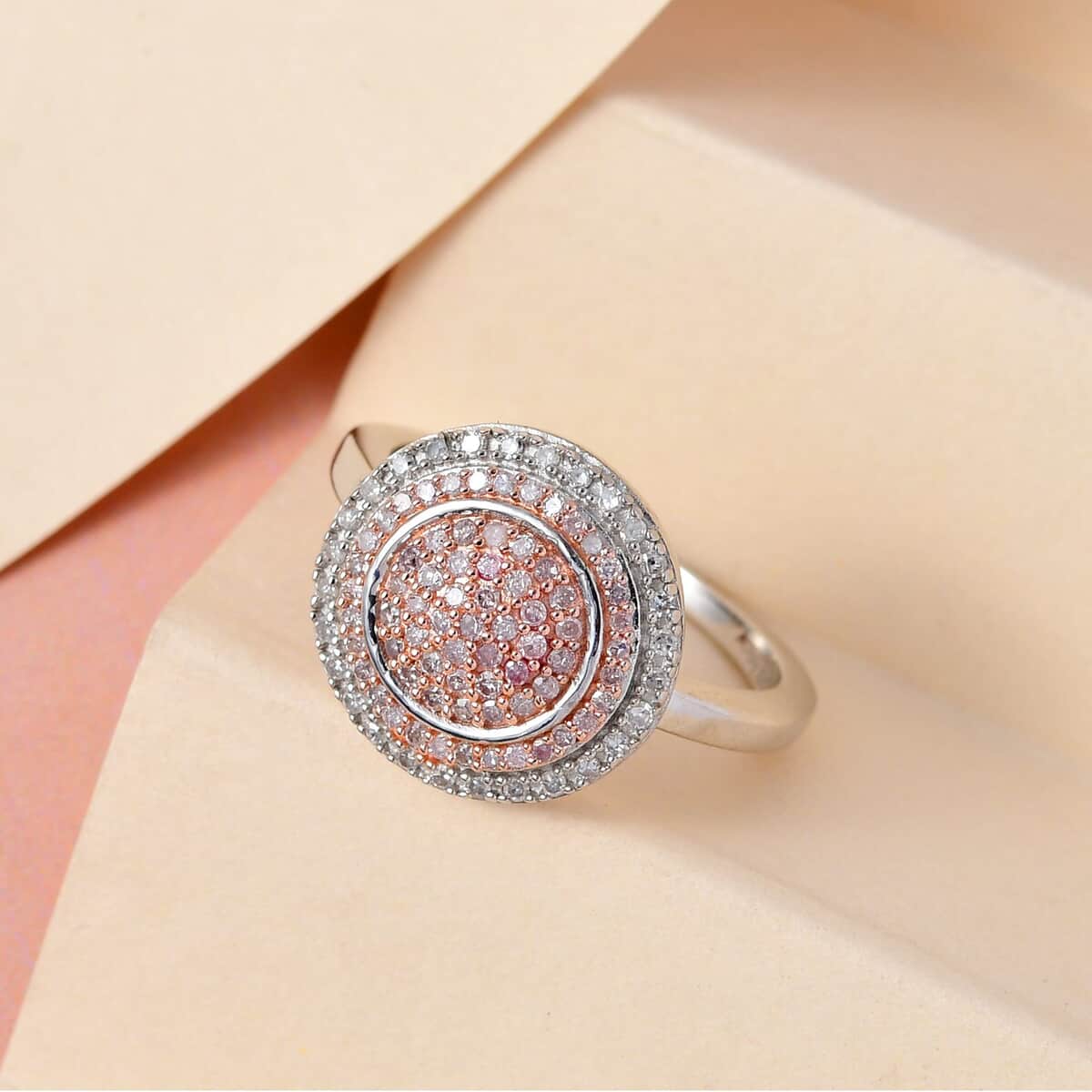 0.50 ctw Natural Pink Diamond, Diamond Ring in Rhodium & Platinum Over Sterling Silver image number 1