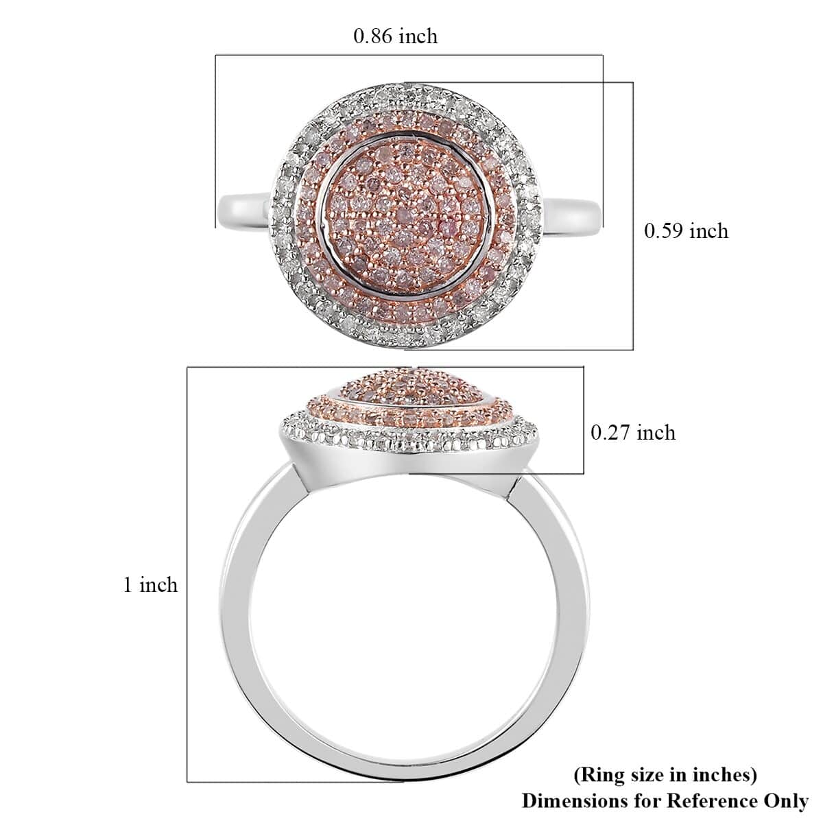0.50 ctw Natural Pink Diamond, Diamond Ring in Rhodium & Platinum Over Sterling Silver image number 5