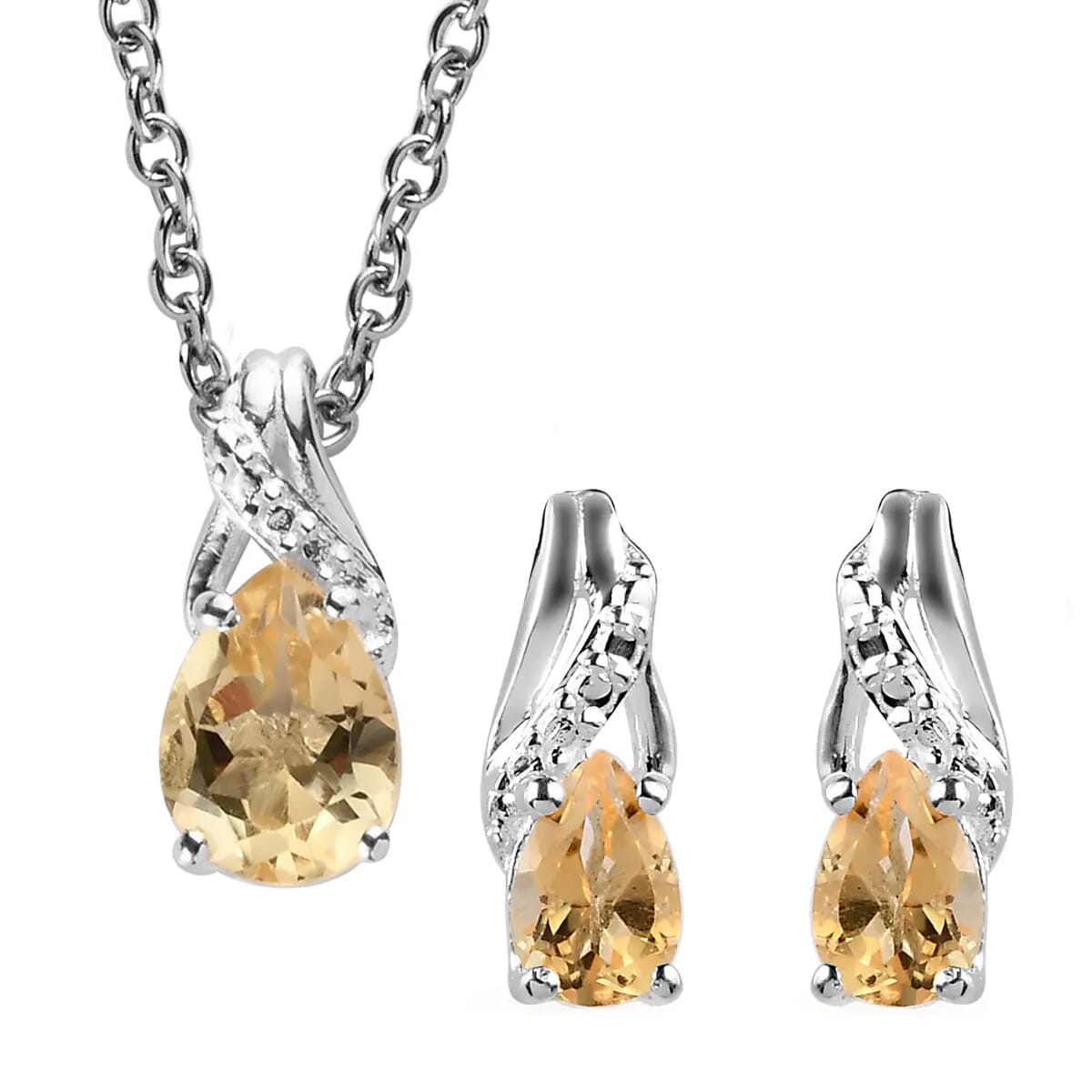 D'Joy Brazilian Citrine Earrings and Pendant Necklace Jewelry Set, Sterling Silver and Stainless Steel Jewelry Set, Set of Citrine Earrings and Citrine Pendant Necklace 1.80 ctw image number 0