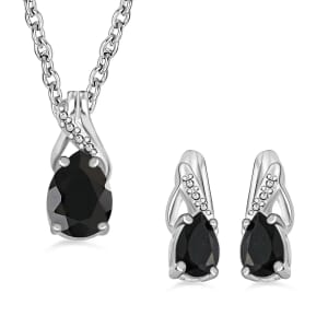 Australian Black Tourmaline 1.85 ctw Earrings and Pendant Necklace Jewelry Set, Sterling Silver and Stainless Steel Jewelry Set, Set of Tourmaline Earrings and Tourmaline Pendant Necklace