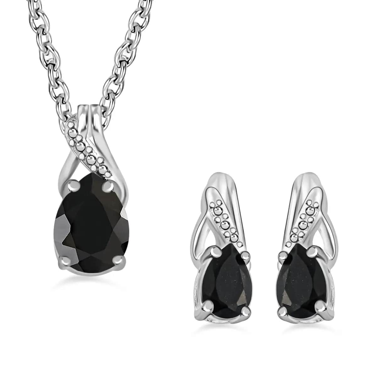 Australian Black Tourmaline Earrings and Pendant Necklace Jewelry Set, Sterling Silver and Stainless Steel Jewelry Set, Set of Tourmaline Earrings and Tourmaline Pendant Necklace 1.85 ctw image number 0