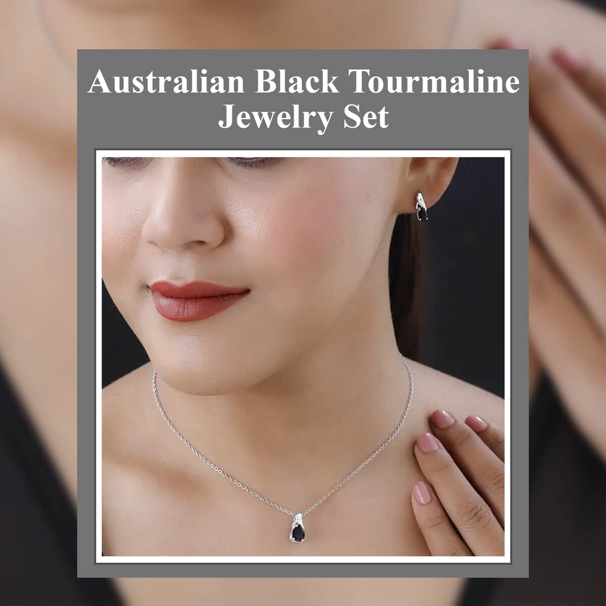 Australian Black Tourmaline Earrings and Pendant Necklace Jewelry Set, Sterling Silver and Stainless Steel Jewelry Set, Set of Tourmaline Earrings and Tourmaline Pendant Necklace 1.85 ctw image number 1