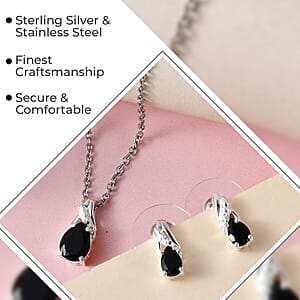 Australian Black Tourmaline 1.85 ctw Earrings and Pendant Necklace Jewelry Set, Sterling Silver and Stainless Steel Jewelry Set, Set of Tourmaline Earrings and Tourmaline Pendant Necklace