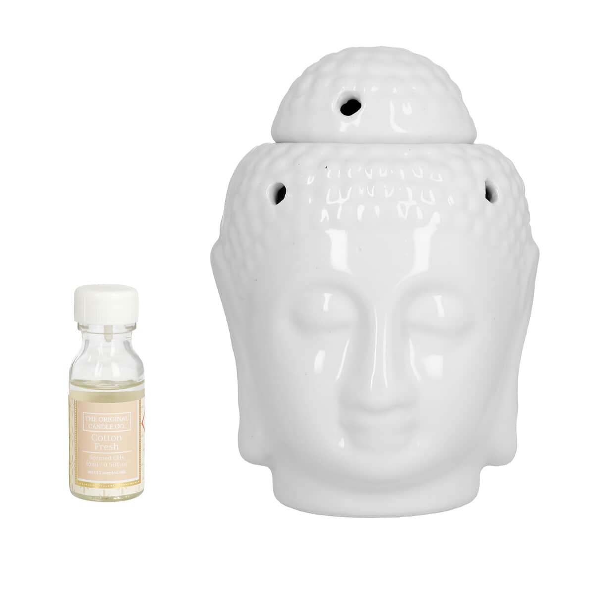 White Ceramic Buddha Head Tealight Candle Holder with Aromatherapy Oil Burner (5.75x4.5x4.25) image number 0