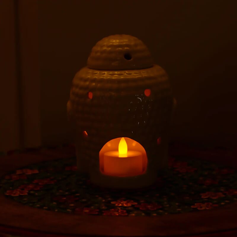 White Ceramic Buddha Head Tealight Candle Holder with Aromatherapy Oil Burner