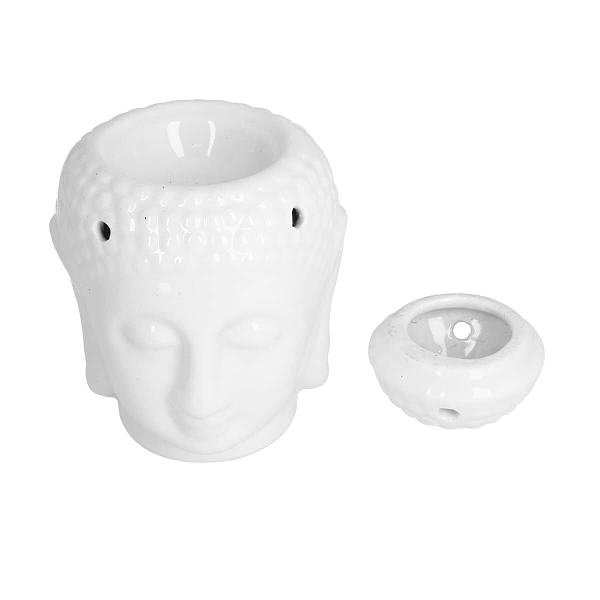 White Ceramic Buddha Head Tealight Candle Holder with Aromatherapy Oil Burner (5.75x4.5x4.25) image number 5