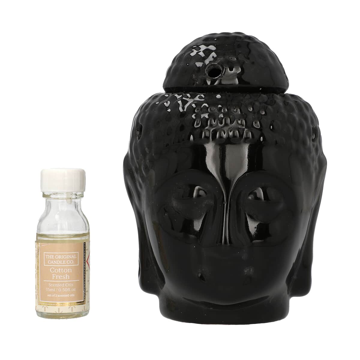 Black Ceramic Buddha Head Tealight Candle Holder with Aromatherapy Oil Burner image number 0