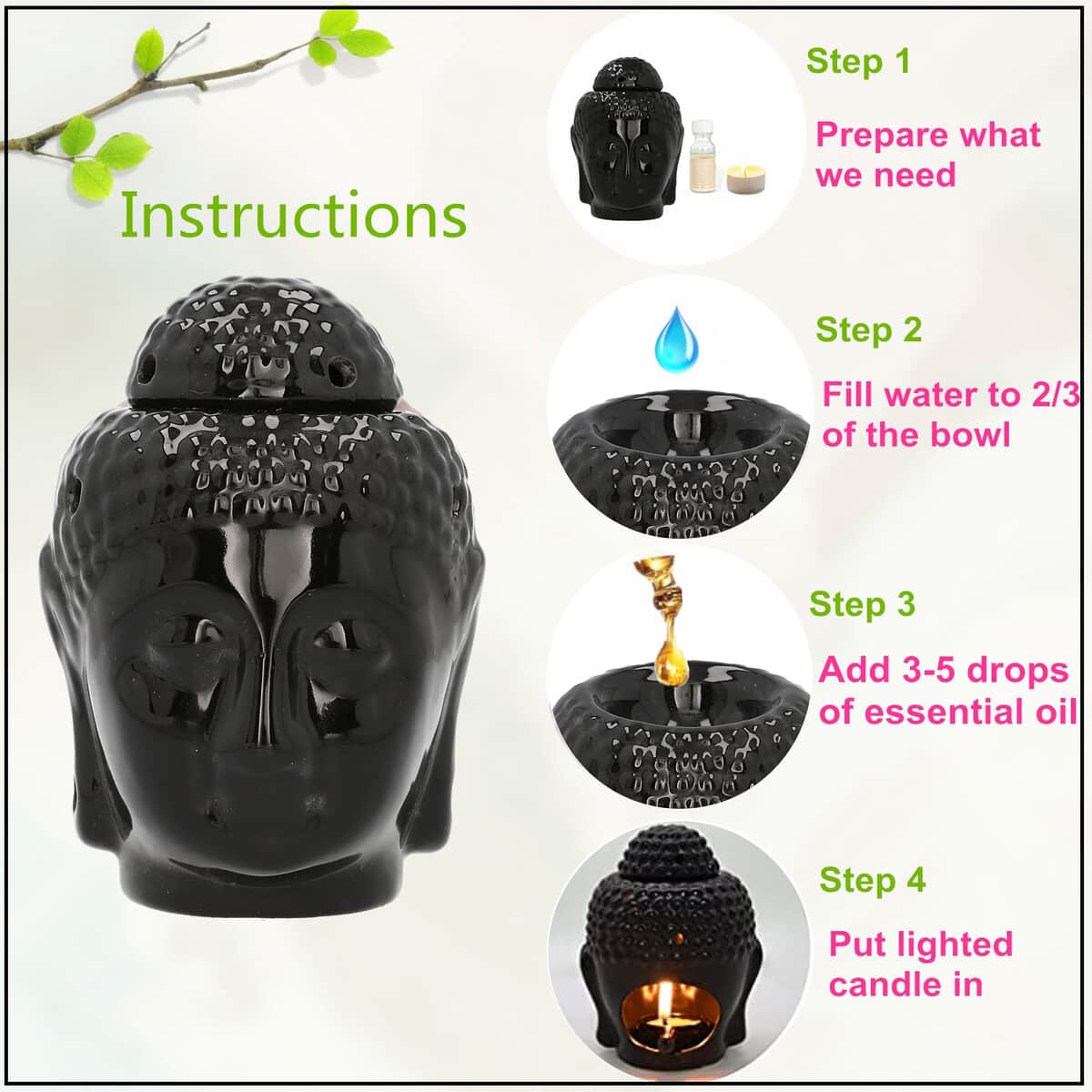 Black Ceramic Buddha Head Tealight Candle Holder with Aromatherapy Oil Burner image number 2