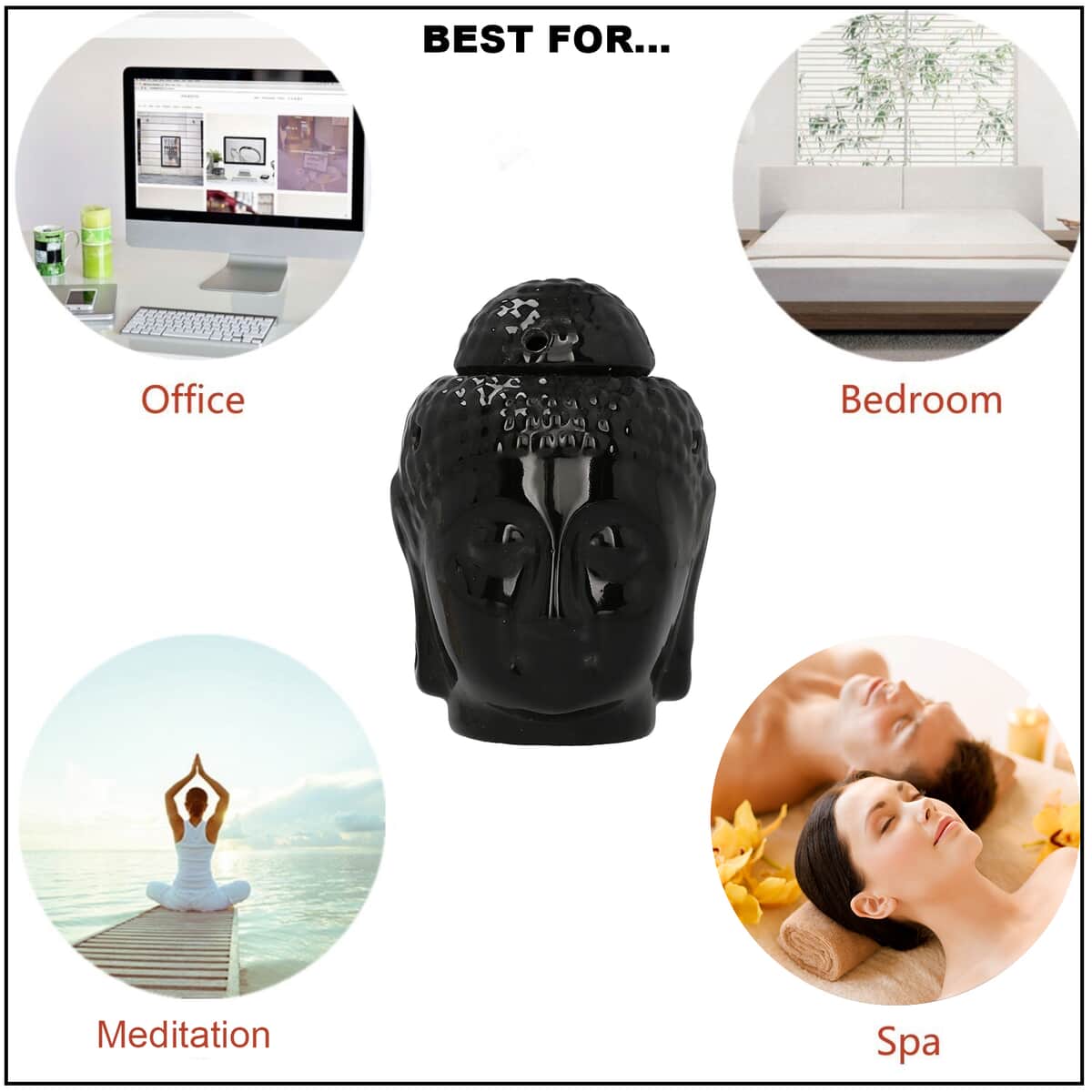 Black Ceramic Buddha Head Tealight Candle Holder with Aromatherapy Oil Burner image number 3
