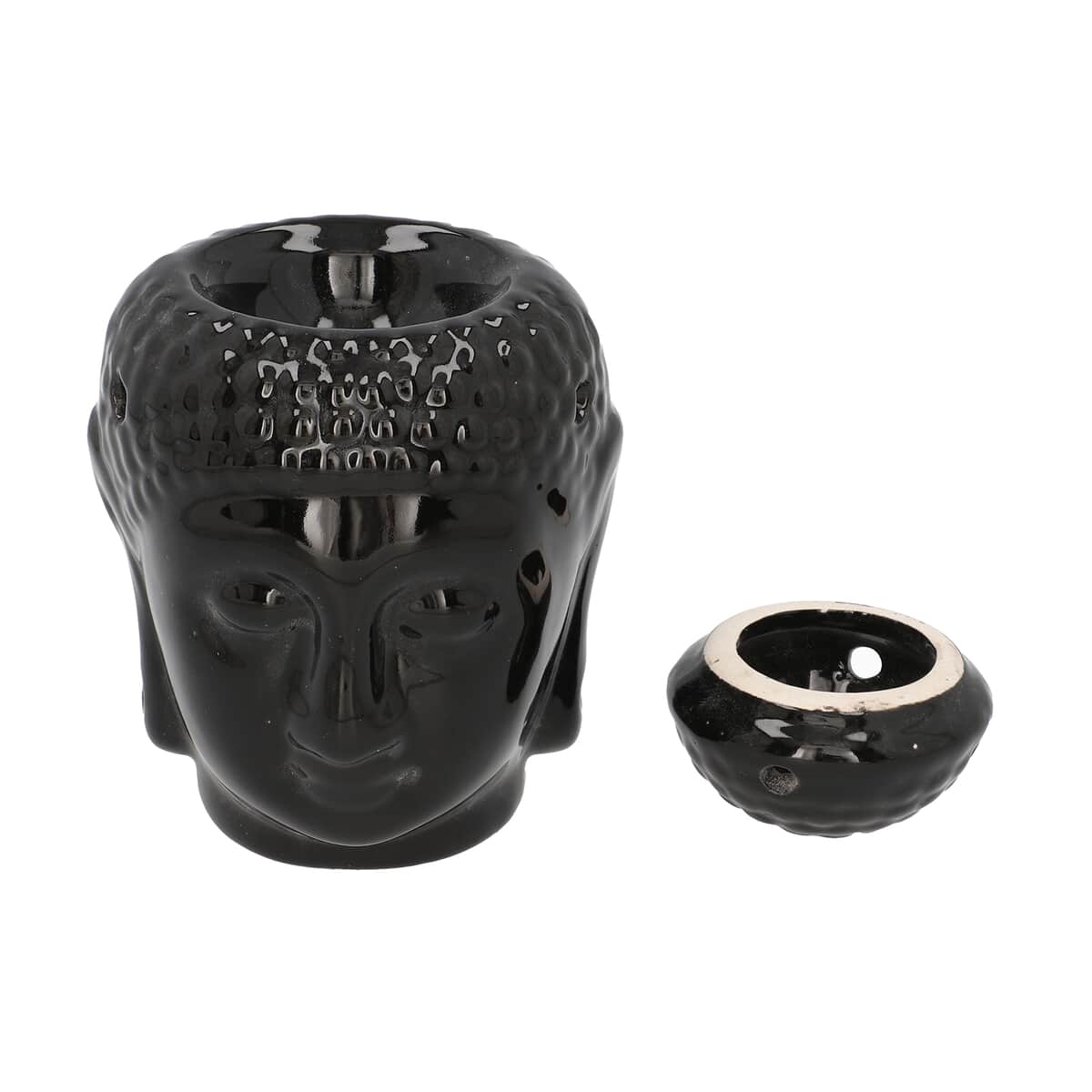 Black Ceramic Buddha Head Tealight Candle Holder with Aromatherapy Oil Burner image number 5