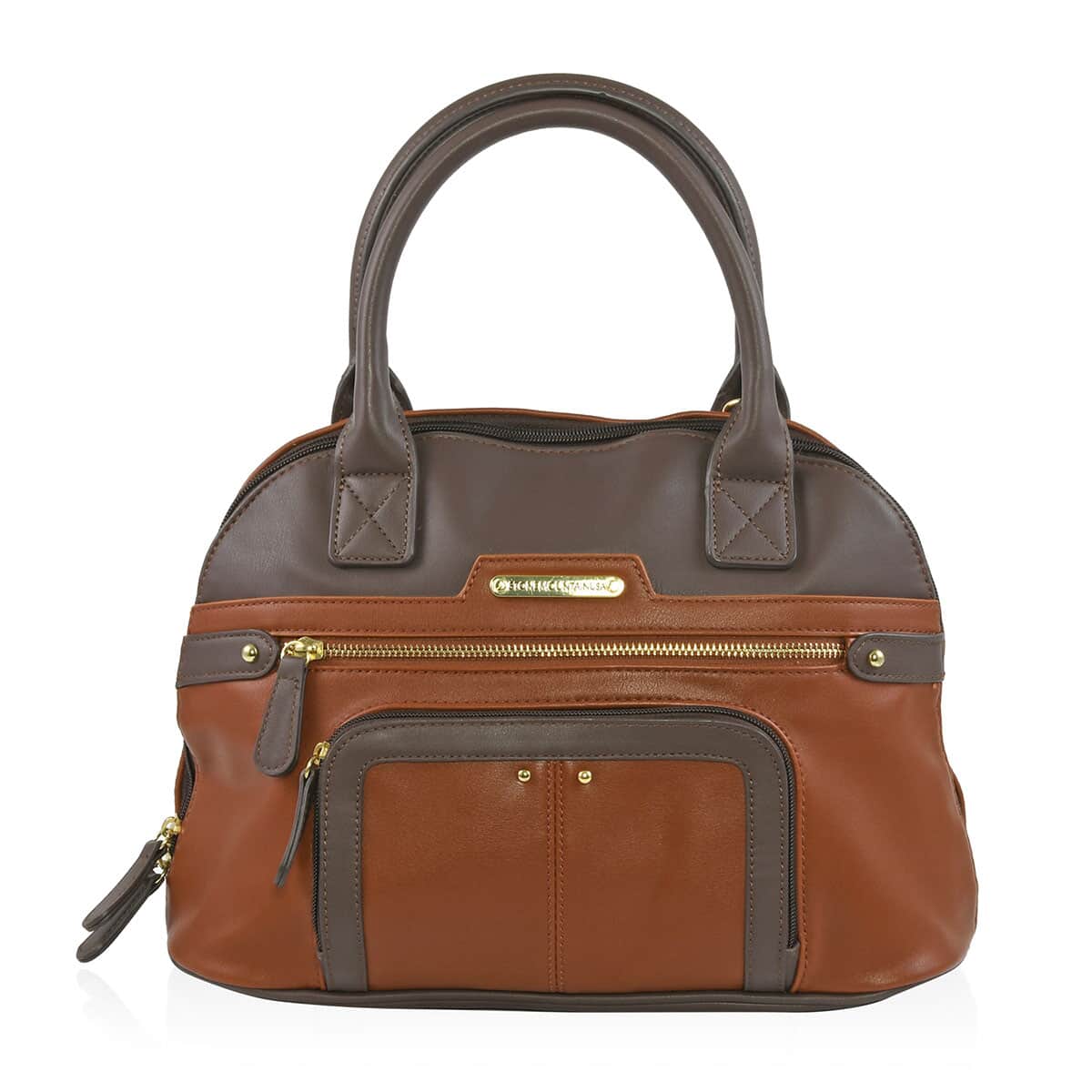 STONE MOUNTAIN Cognac & Brown Leather Satchel Bag for Women with Scarf and Free Power Bank image number 0