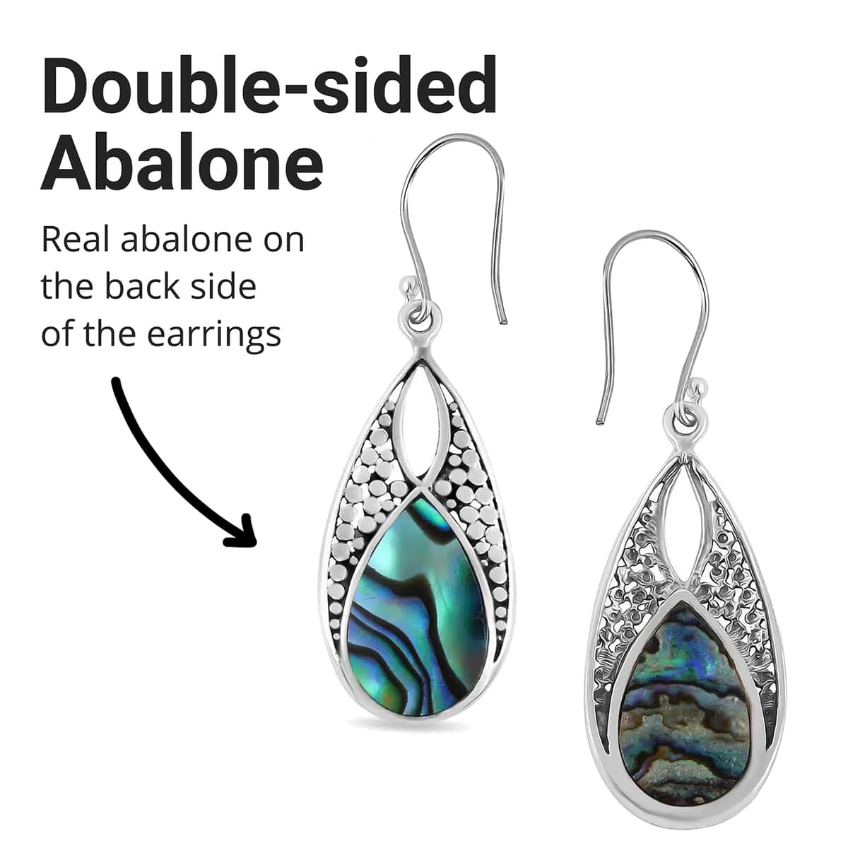 Abalone Shell Drop Earrings in Sterling Silver, Beach Fashion Jewelry For Women image number 3