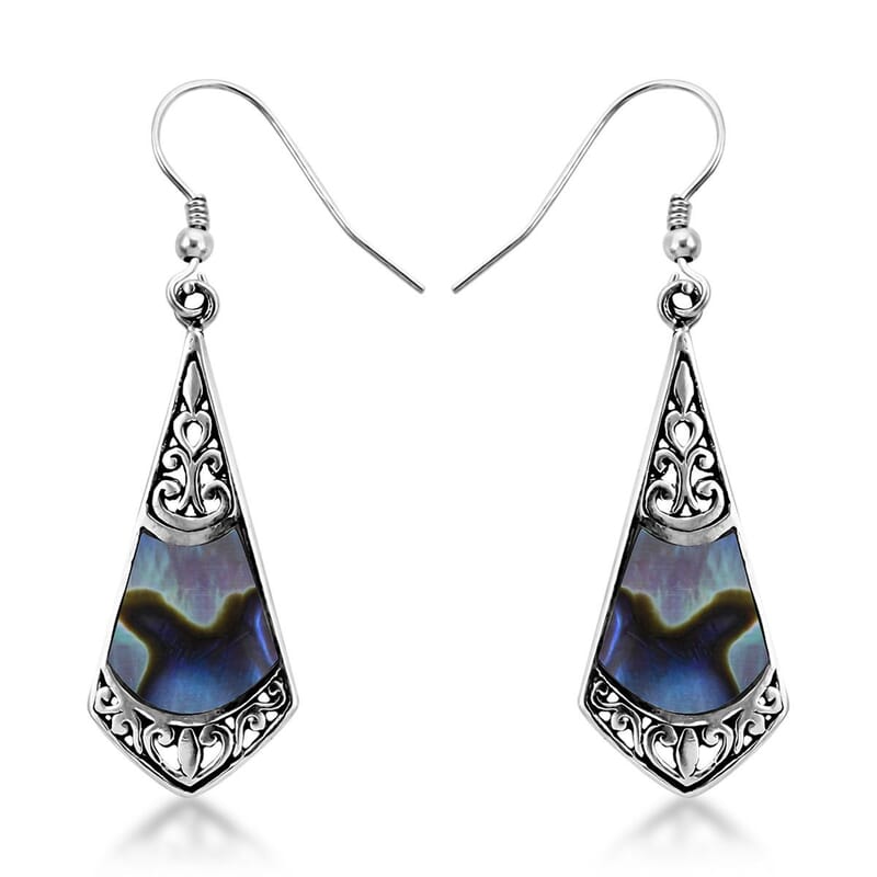 Abalone Shell Drop Earrings For Women in Sterling Silver, Beach Fashion Jewelry