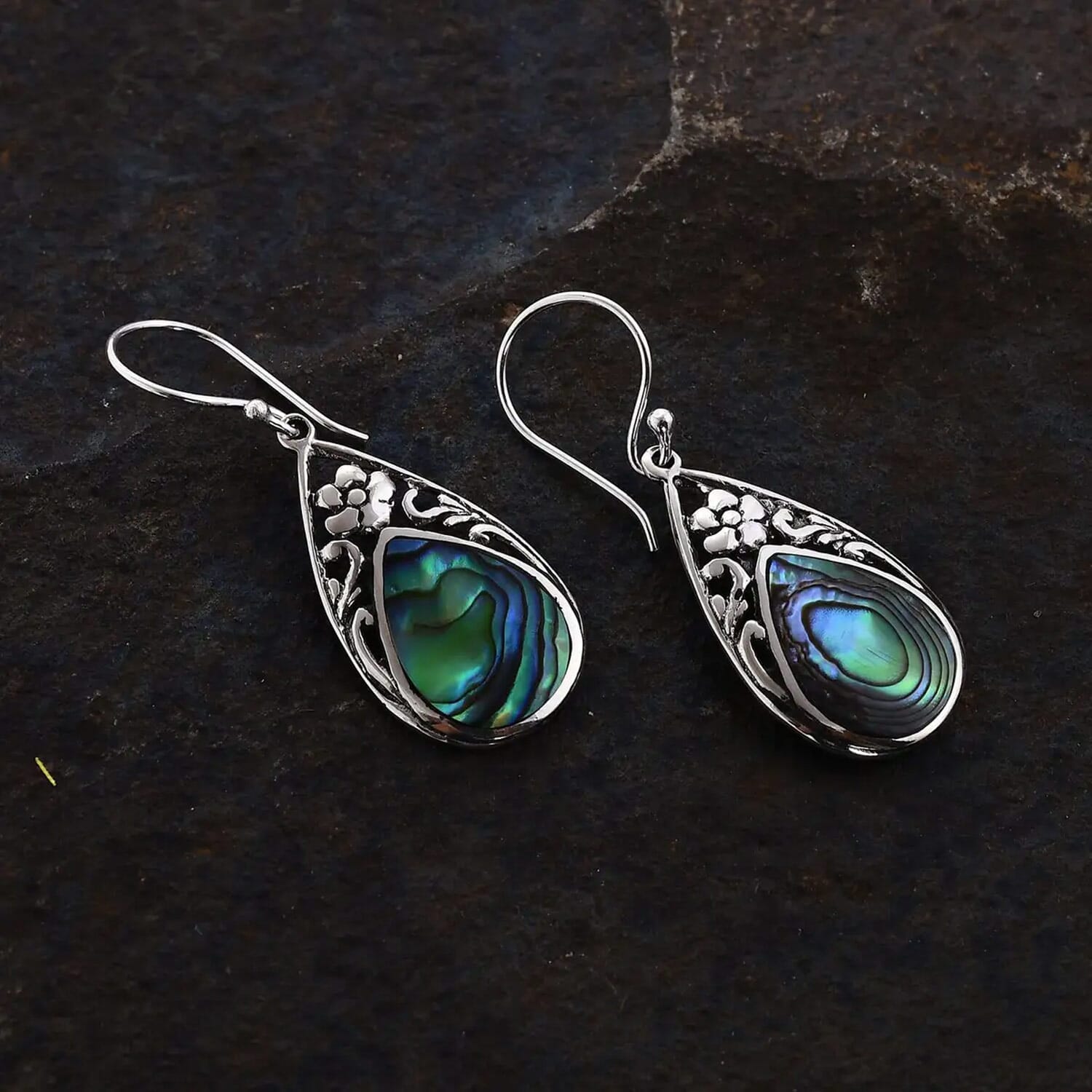 Abalone Shell Drop Dangle Earrings for Women 925 Sterling Silver Openwork - Picture 2 of 8