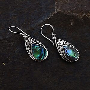 Abalone Shell Floral Drop Earrings in Sterling Silver, Beach Fashion Jewelry, Birthday Gift For Her