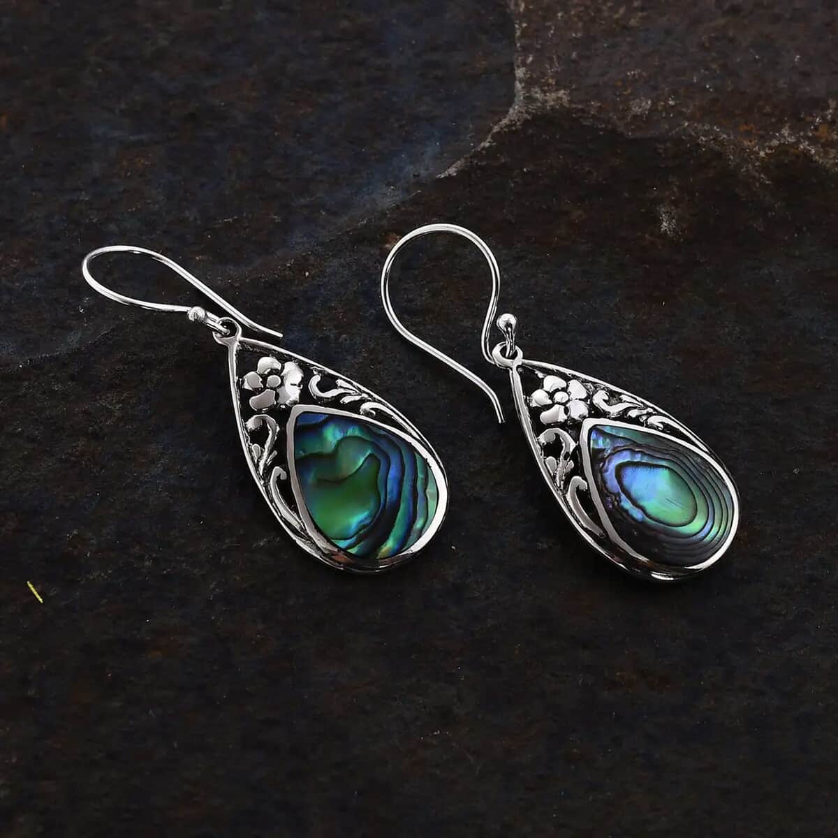 Abalone Shell Floral Drop Earrings in Sterling Silver, Beach Fashion Jewelry, Birthday Gift For Her image number 1