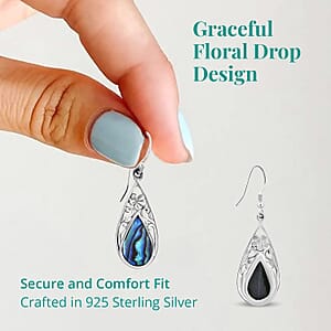 Abalone Shell Floral Drop Earrings in Sterling Silver, Beach Fashion Jewelry, Birthday Gift For Her