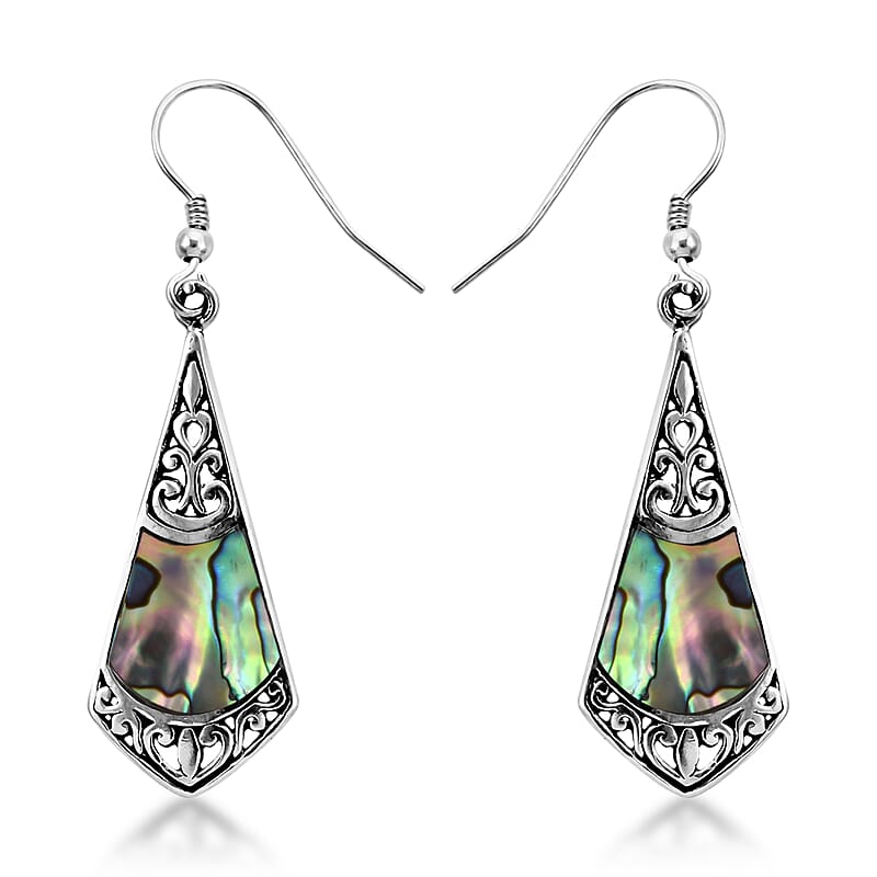 Abalone Shell Drop Earrings For Women in Sterling Silver, Beach Fashion Jewelry