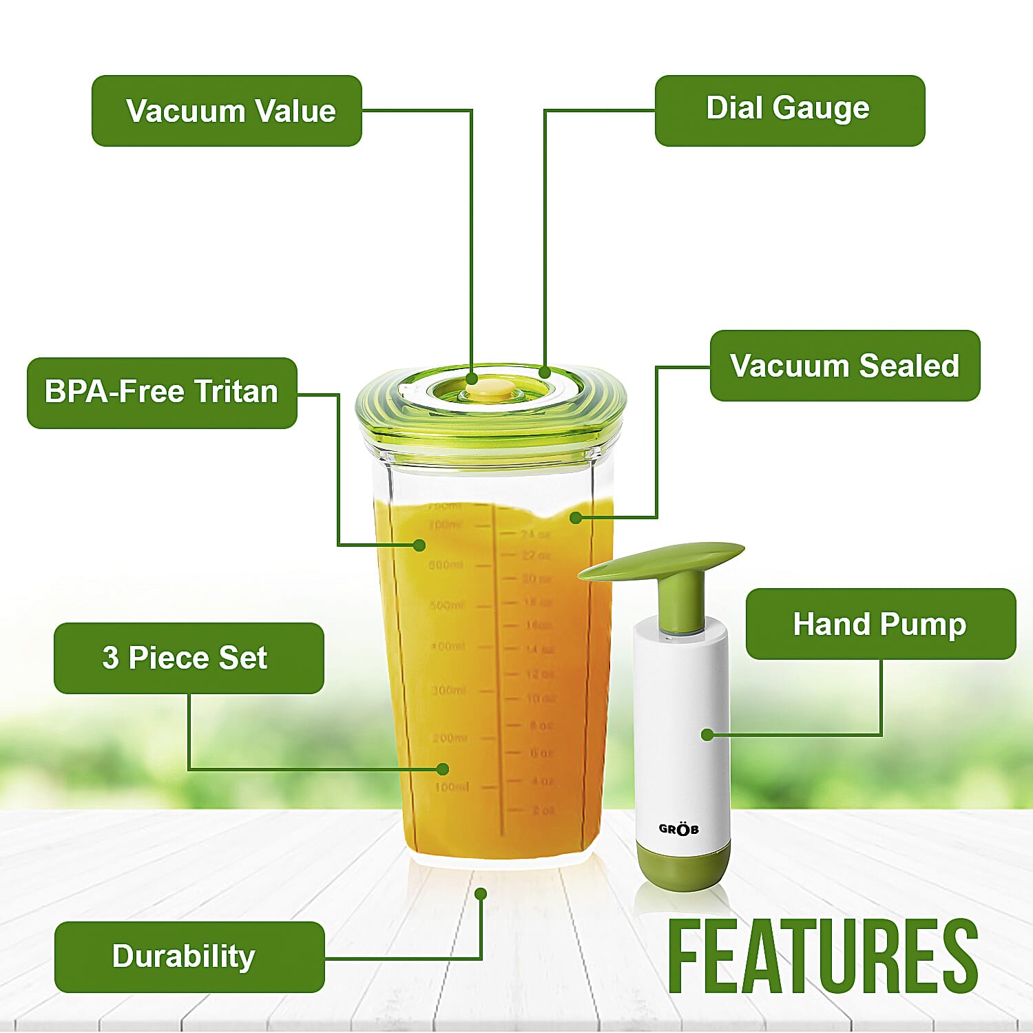 4pc Vacuum Seal Containers with Pump (47, 26, 23 oz)