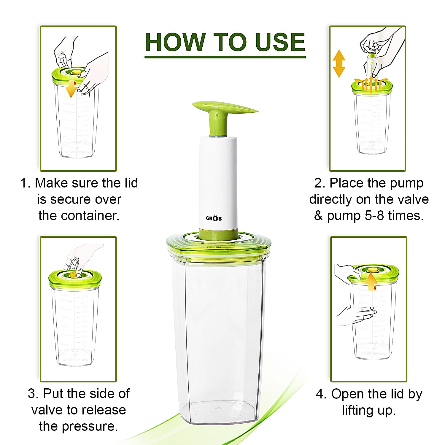 4pc Vacuum Seal Containers with Pump (47, 26, 23 oz)