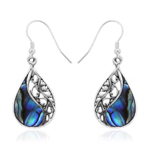 Abalone Shell Filigree Drop Earrings in Sterling Silver