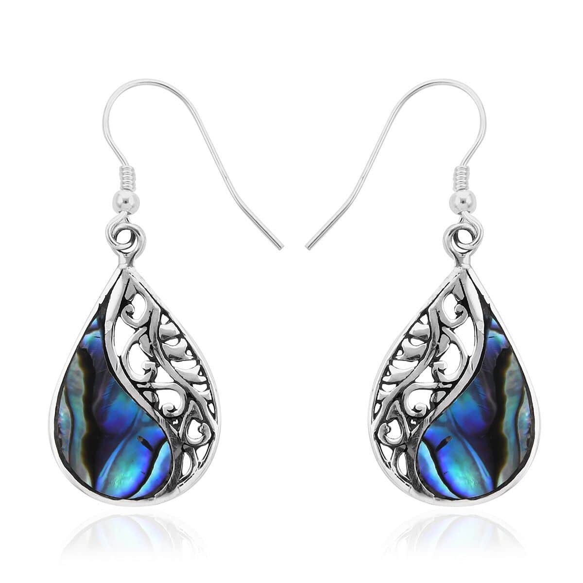 Abalone Shell Filigree Drop Earrings in Sterling Silver image number 0