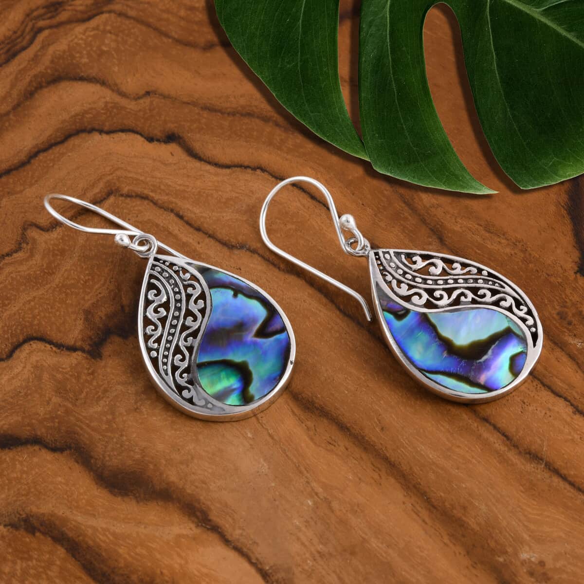 Abalone Shell Filigree Drop Earrings in Sterling Silver image number 5