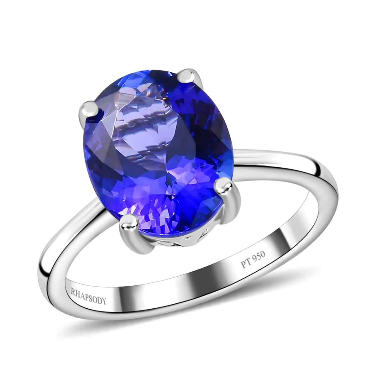 Rhapsody 950 Platinum AAAA Tanzanite Solitaire Ring with Appraised Certificate (Size 8.0) 6.45 Grams 4.90 ctw image number 0
