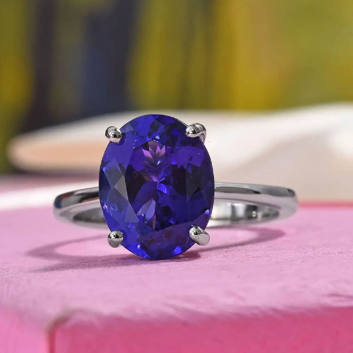 Rhapsody 950 Platinum AAAA Tanzanite Solitaire Ring with Appraised Certificate (Size 8.0) 6.45 Grams 4.90 ctw image number 1