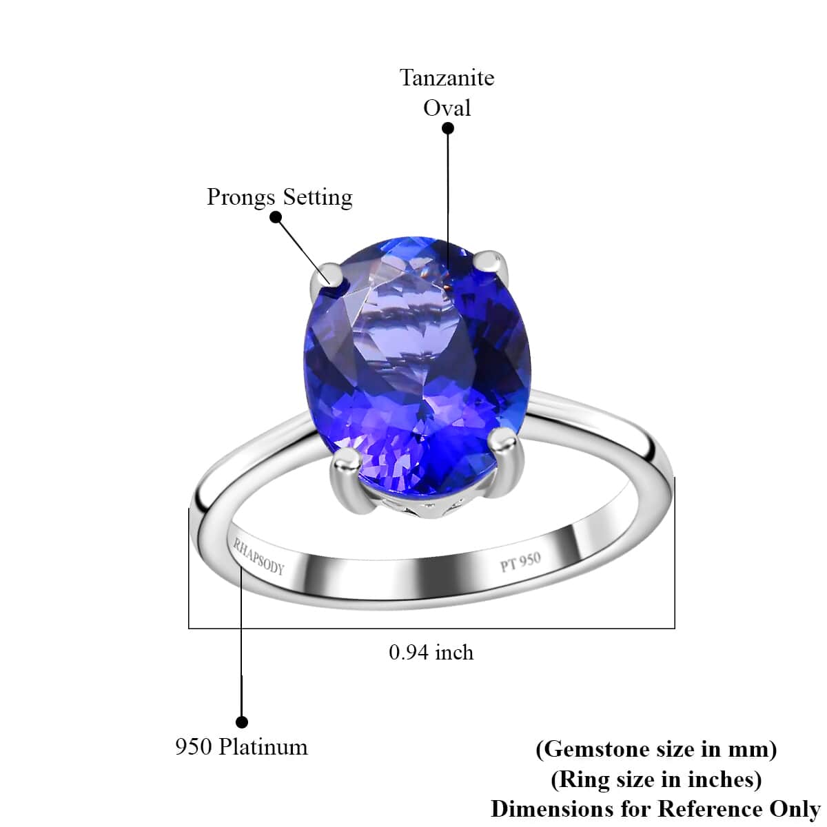 Rhapsody 950 Platinum AAAA Tanzanite Solitaire Ring with Appraised Certificate (Size 8.0) 6.45 Grams 4.90 ctw image number 5