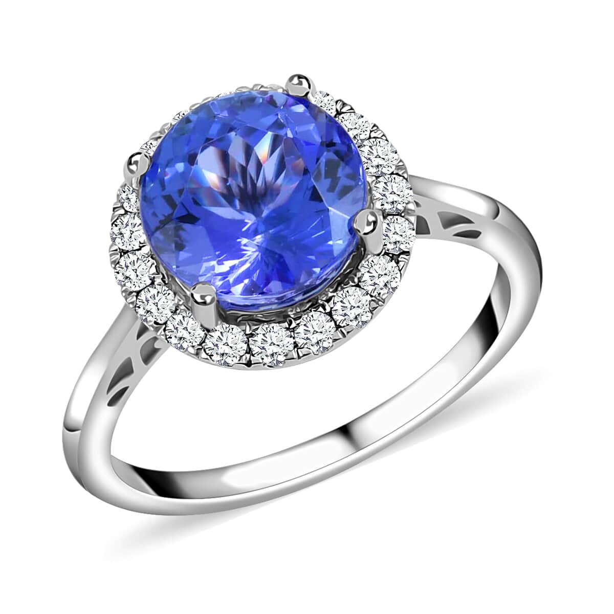 Certified & Appraised Iliana 18K White Gold AAA Tanzanite and G-H SI Diamond Halo Ring (Size 7.0) 3.75 ctw image number 0
