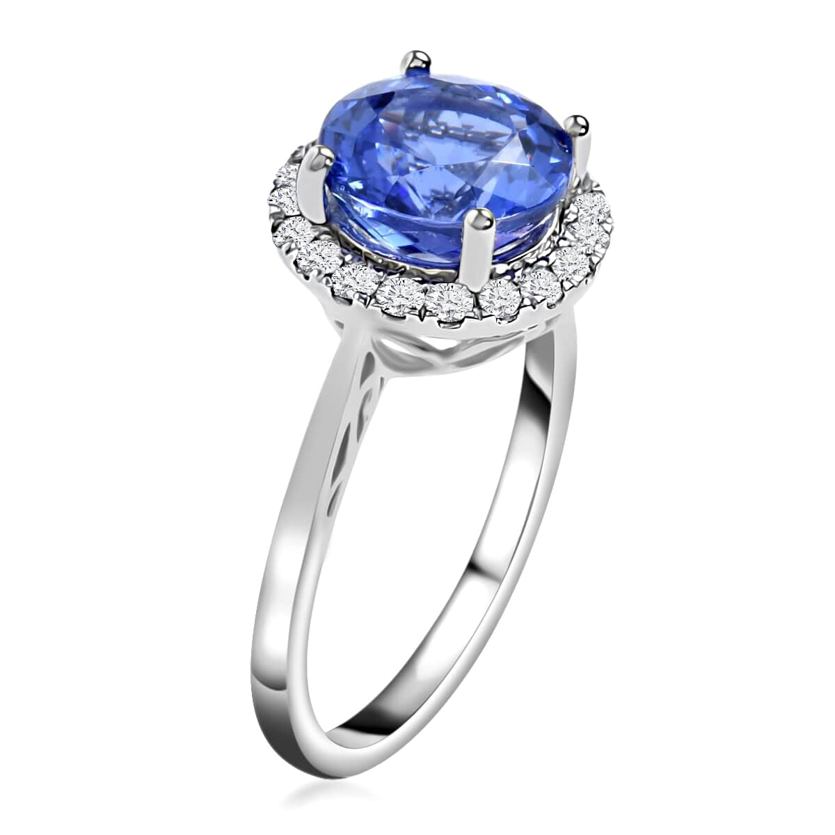 Certified & Appraised Iliana 18K White Gold AAA Tanzanite and G-H SI Diamond Halo Ring (Size 7.0) 3.75 ctw image number 1