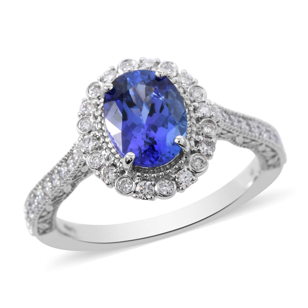 ILIANA 18K White Gold Grand D'iore AAA Tanzanite and G-H SI Diamond Ring with Appraised Certificate (Size 10.0) 4.31 Grams 1.85 ctw image number 0