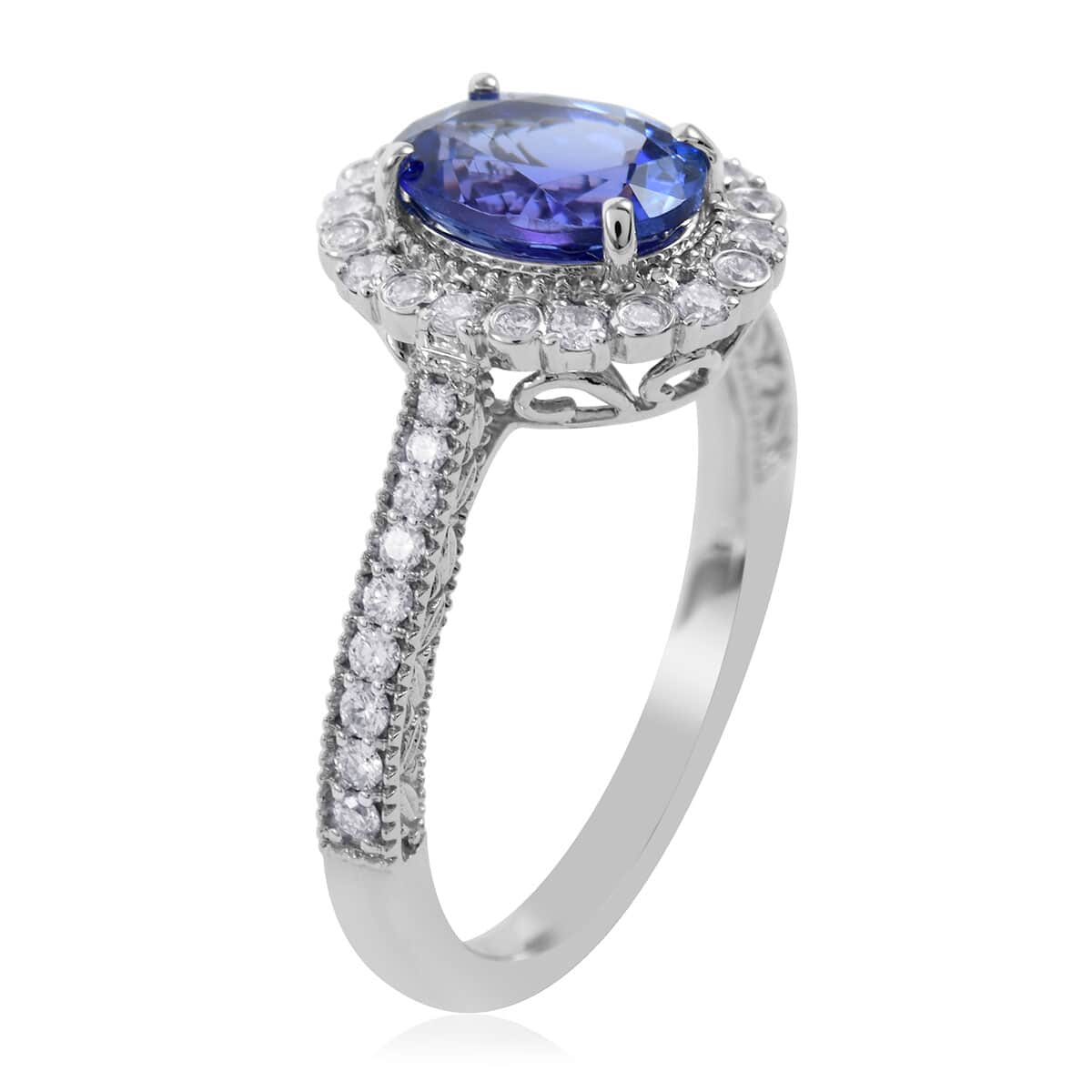 ILIANA 18K White Gold Grand D'iore AAA Tanzanite and G-H SI Diamond Ring with Appraised Certificate (Size 10.0) 4.31 Grams 1.85 ctw image number 2