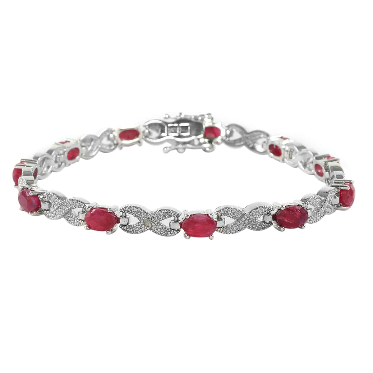 5.62 ctw Ruby and Diamond Accent Tennis Bracelet in Silvertone (7.50 In) image number 0