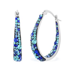 Austrian Peacock Crystal Earrings in Silvertone, Inside Out Hoops For Women