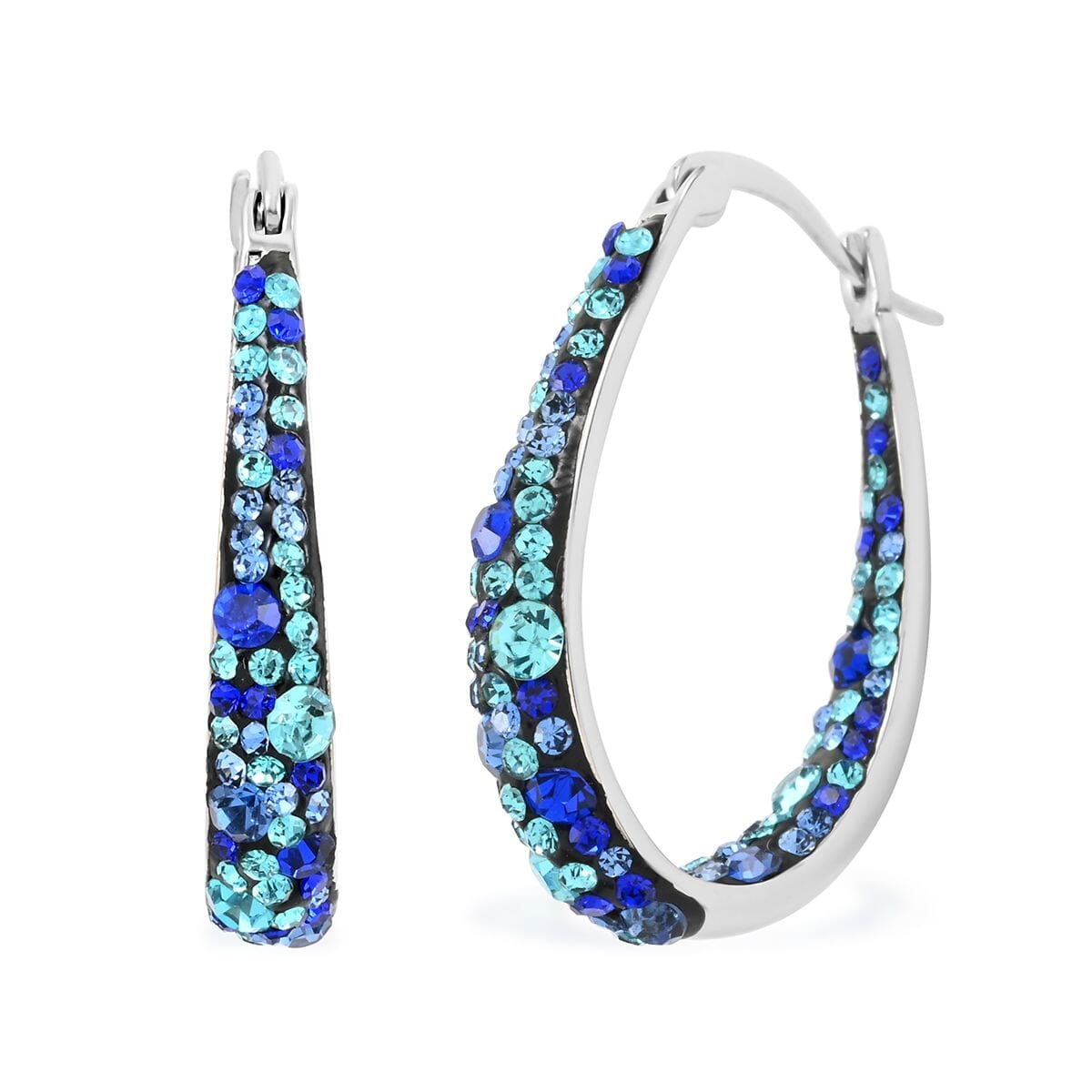 Austrian Peacock Crystal Earrings in Silvertone, Inside Out Hoops For Women image number 0